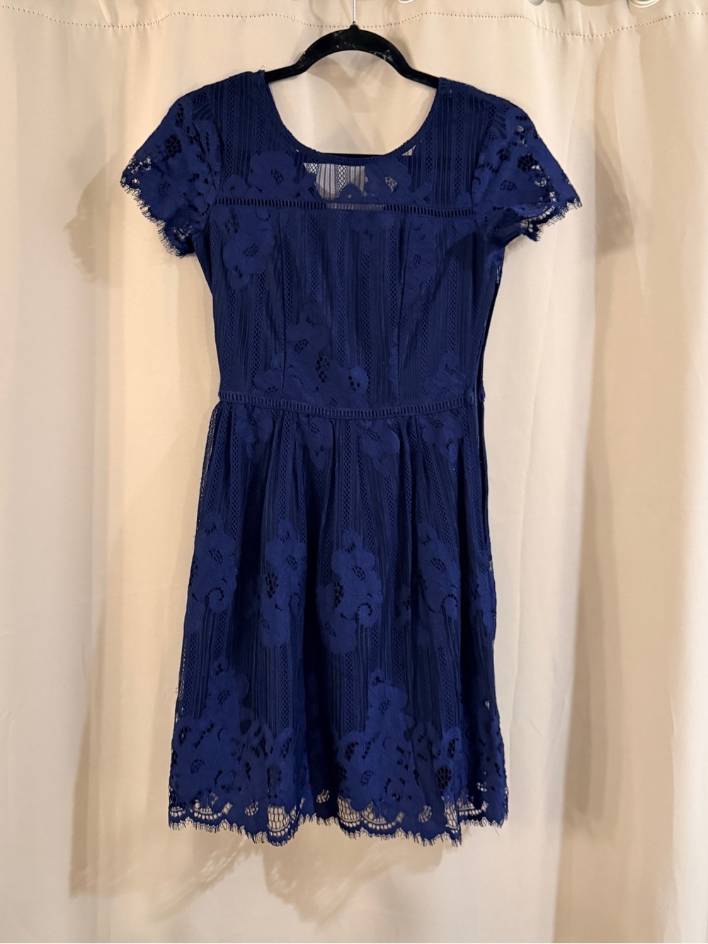 Maurices Women's Royal Blue Lace Short Sleeve Fit-and-Flare Dress